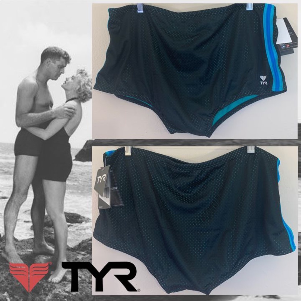 TYR Retro Mesh Square Cut Swim Briefs 38 Waist  NWT 100% polyester Fully lined
